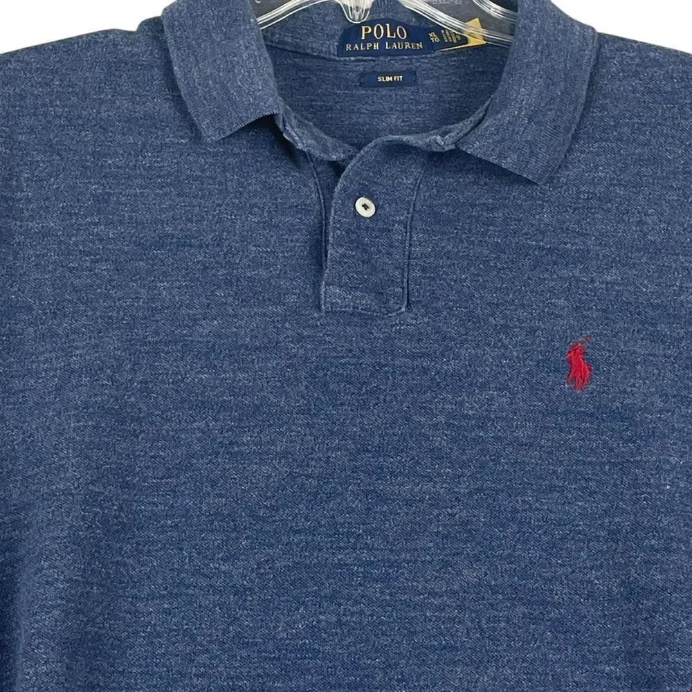 Men's Polo Ralph Lauren‎ 100% Cotton Blue Heather Polo Slim Fit XL 0302